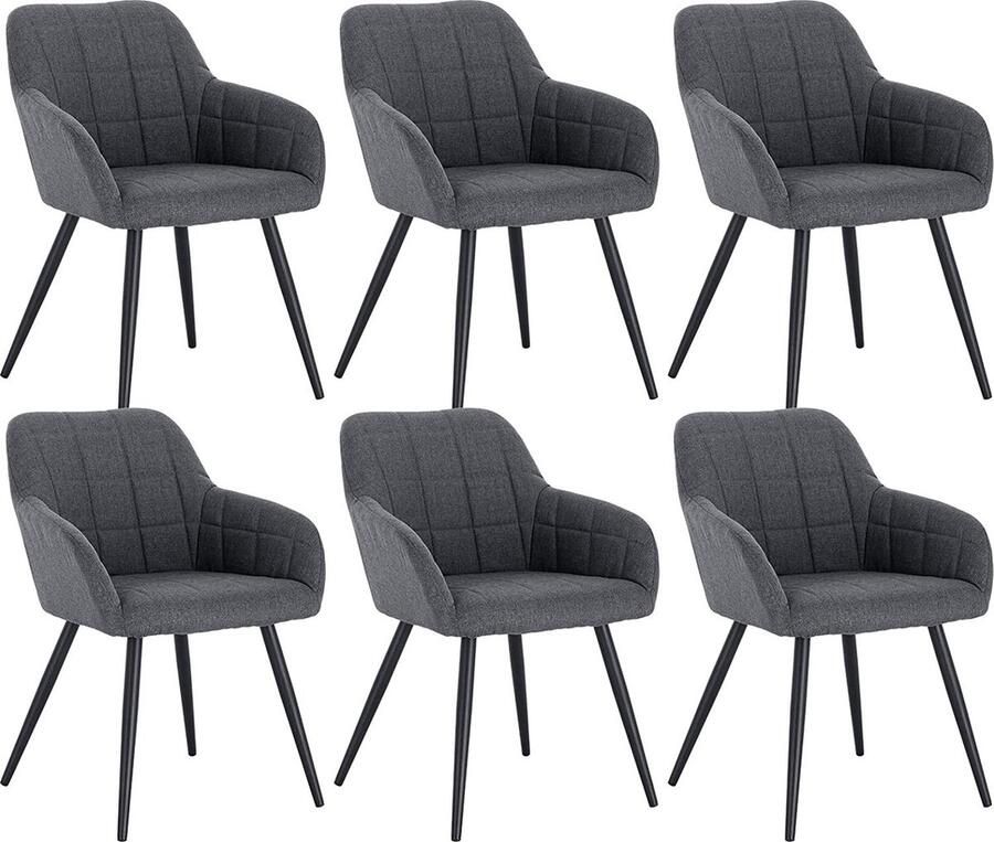 Rootz Living Rootz Set van 6 gestoffeerde eetkamerstoelen Fauteuils Linnen stoelen Ergonomisch ontwerp Duurzame constructie Veelzijdige stijl 43 cm x 55 cm x 81 cm