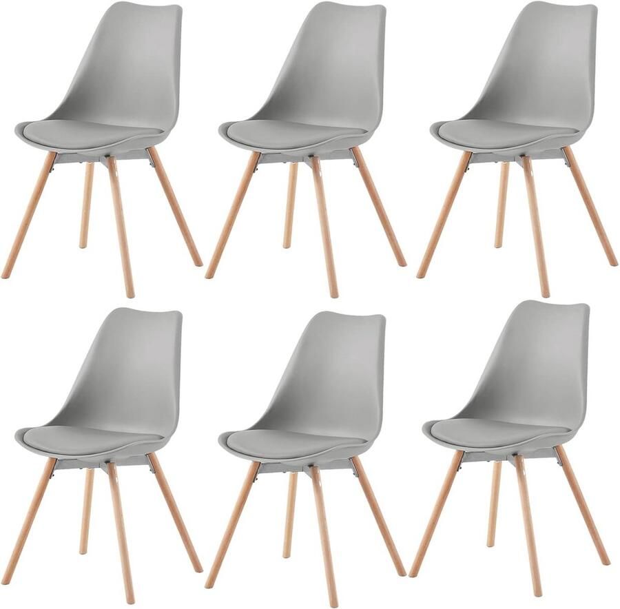 Set van 6 gestoffeerde eetkamerstoelen met massief houten zitting Grijze keukenstoelen voor woonkamer slaapkamer en vergaderkamer