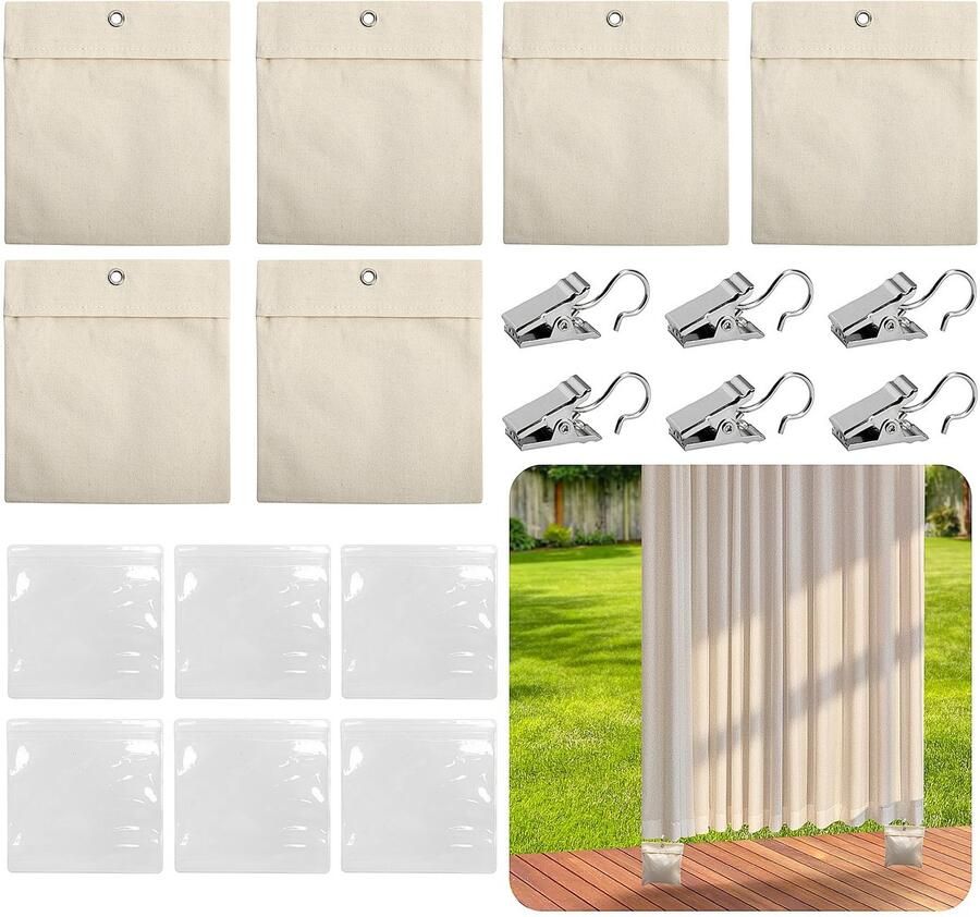 Set van 6 gewichtszakken voor buitengordijnen Draagbare gewichtszak Zandzak voor buitengordijnen Zware gordijngewichten voor paviljoengordijnen Cabana Gazebo Tuintenten Tafelkleden