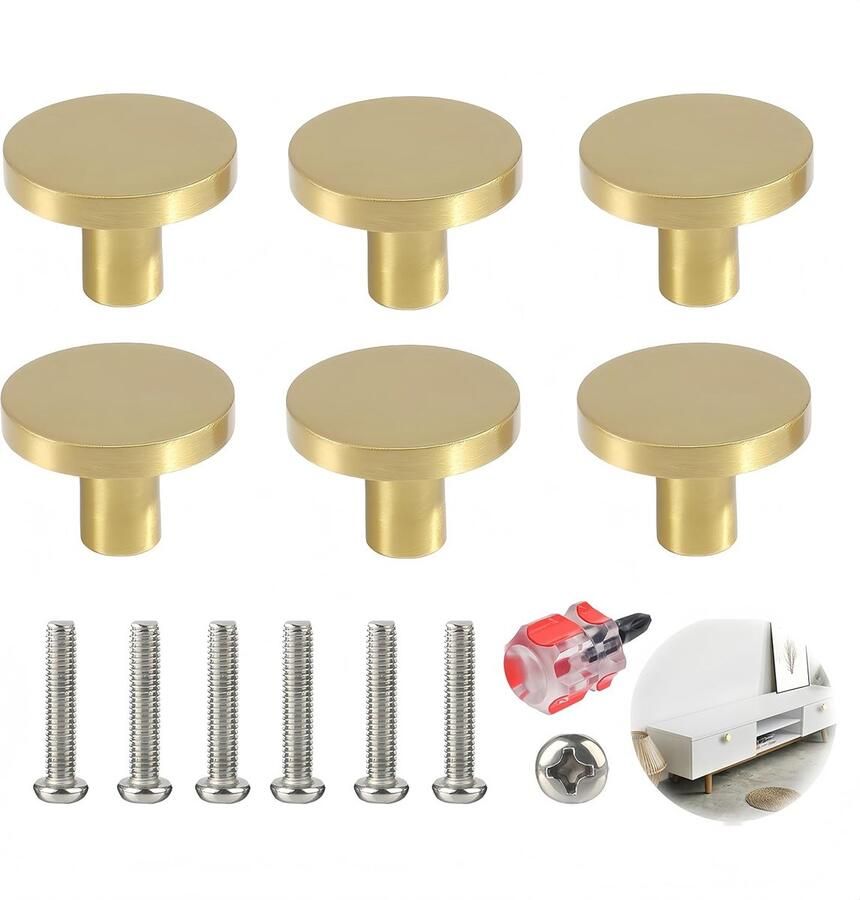 Set van 6 Goud Gecoate Messing Ladeknoppen Ronde Meubelhandgrepen voor Decoratie Eenvoudige Installatie Creatief Ontwerp Duurzaam Materiaal Ideaal voor Keuken Kast Lade (25 x 20mm)