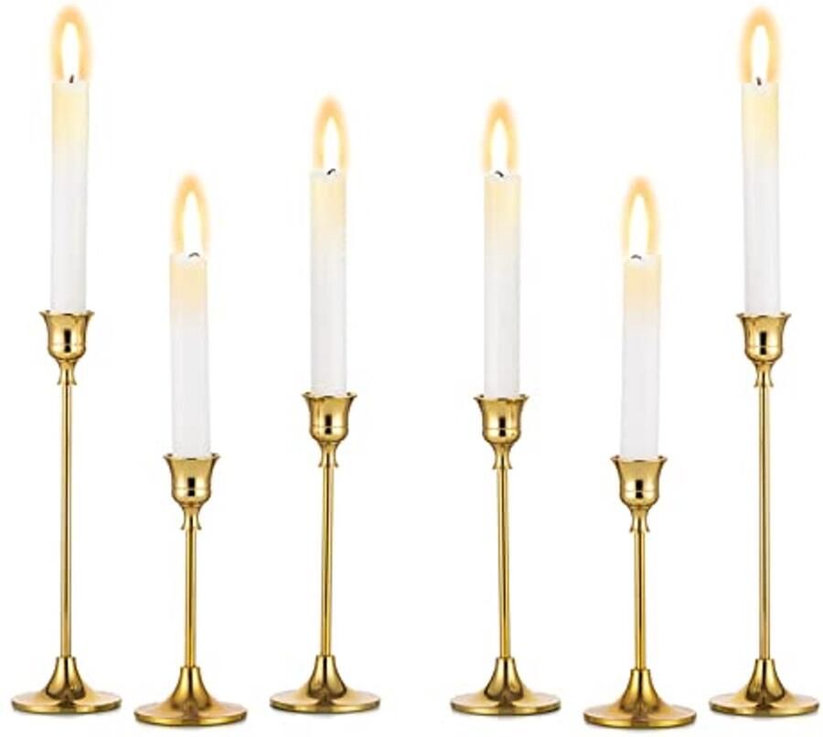 Set van 6 Gouden Kaarsenhouders voor Tafel Decoratie Metalen Taper Kaars Stands voor Bruiloft en Feest