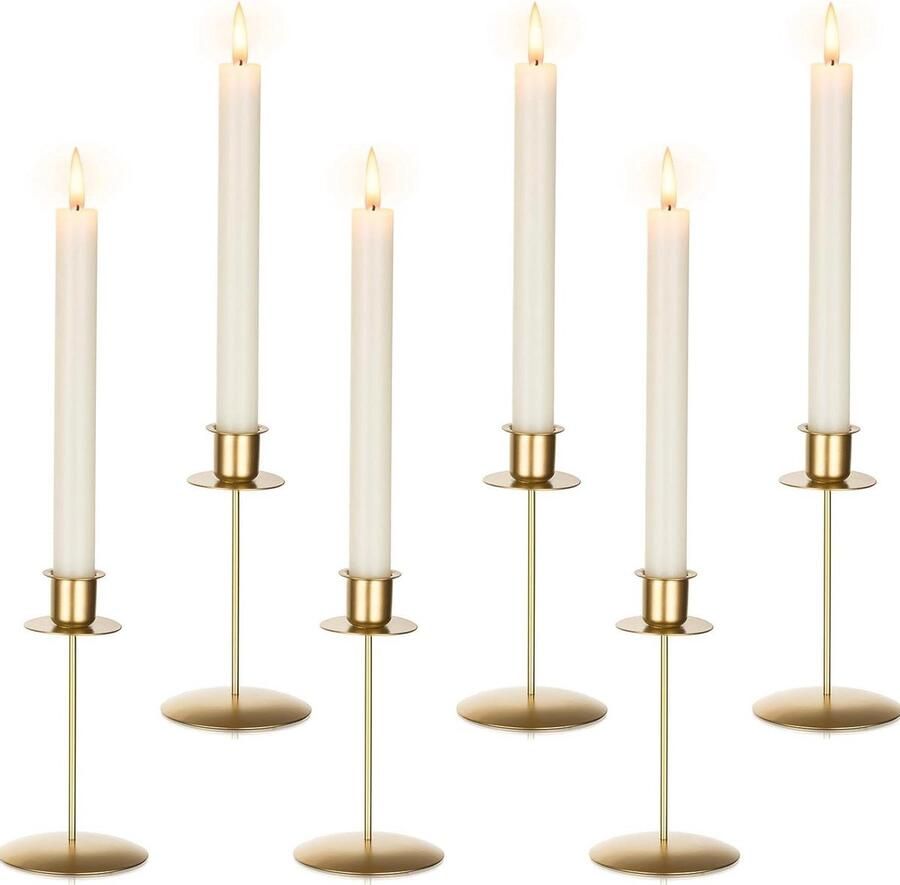 Set van 6 gouden metalen kandelaar staafkaarsen vintage moderne decoratie voor bruiloft Kerst tafel woonkamer adventskrans