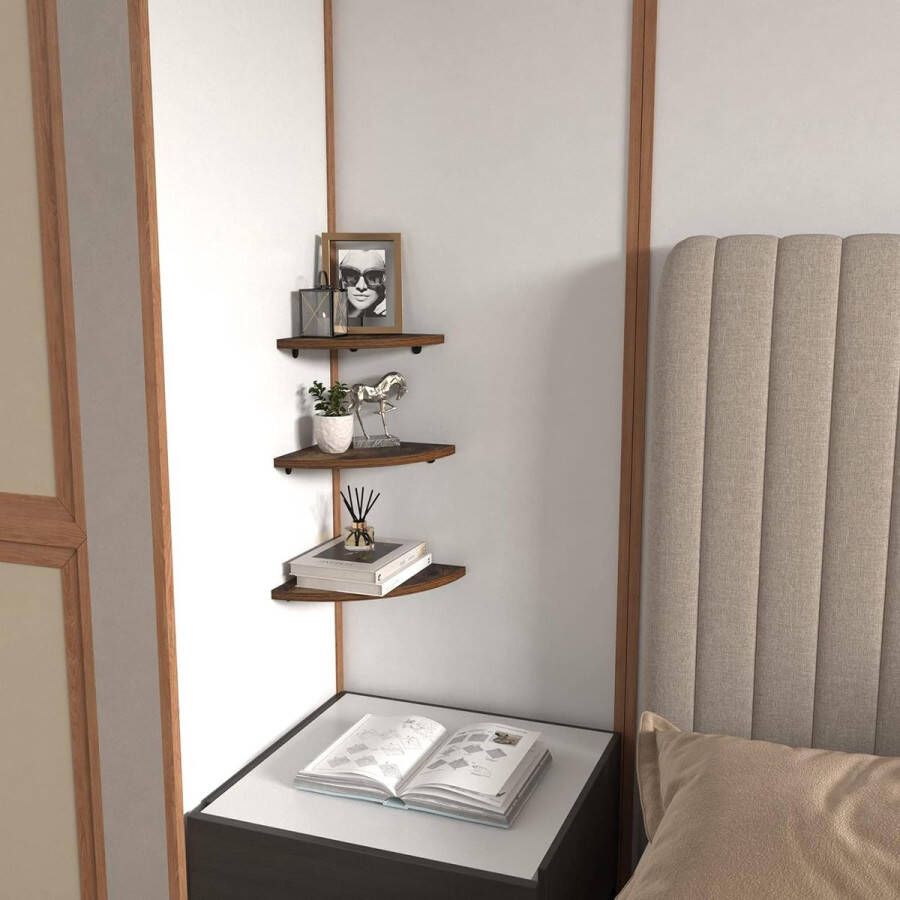 Set van 6 hoekplanken wandrek van hout kleine waaiervormige zwevende plank voor badkamer woonkamer keuken kinderkamer of slaapkamer