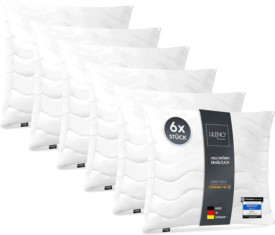 Set van 6 Hoofdkussens 50 x 50 cm Wasbare Kussenvulling voor Bed en Bank met Verstelbare Ritssluiting