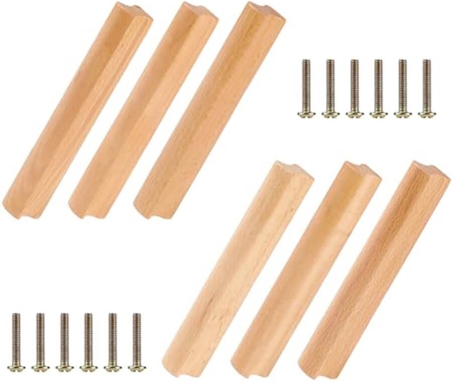 Set van 6 Houten Meubelgrepen 128 mm voor Keukenkasten en Ladekasten