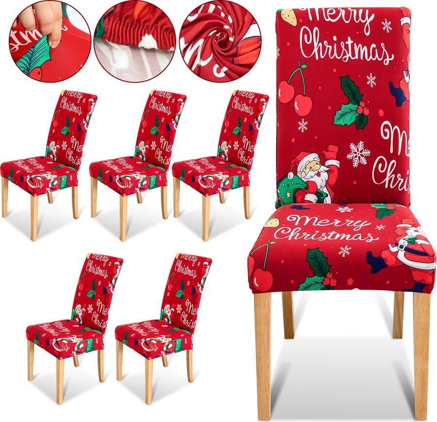 Set van 6-Kerst Stoelhoezen Stoelhoes Feestelijke Cover Decoratie Beschermer Stoelhoes Party Restaurant Stoelhoes