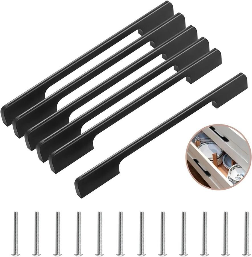 Allecto Plus 6-delige set zwarte keukengrepen voor keukenkasten 320 mm gatafstand Aluminiumlegering Keuken decoratie Duurzaam materiaal - Foto 2