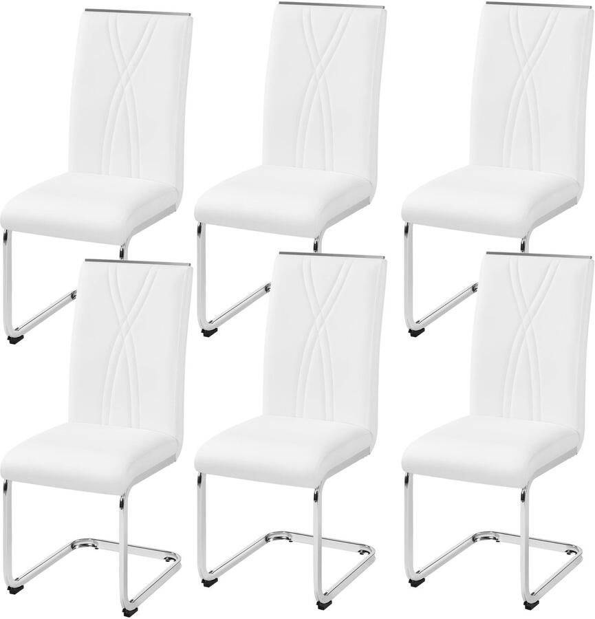Set van 6 keukenstoelen schommelstoel met metalen onderstel eetkamerstoel gestoffeerde stoel voor eetkamer keuken woonkamer restaurant vergaderruimte wit
