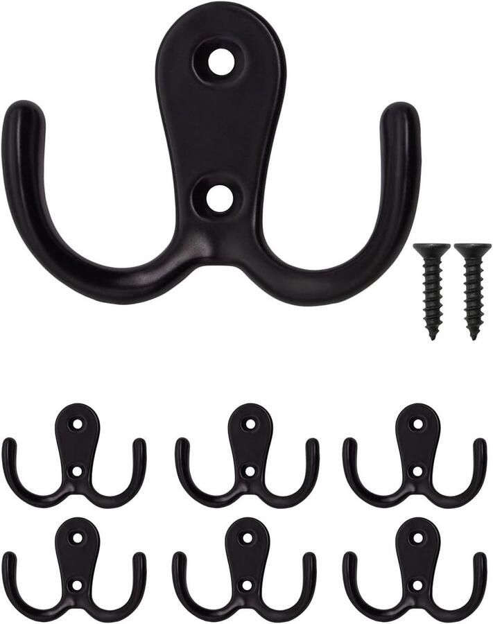 Set van 6 klassieke ijzeren haken Zwarte haken voor kapstokken en handdoeken