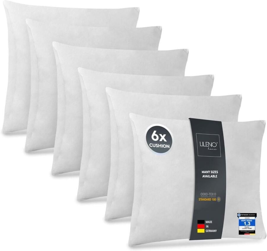 Set van 6 Kussen Vulling 45x45 cm Wasbare Polyester Binnenkussens Geschikt voor Allergieën Perfect voor Sofa Bank of Hoofdkussen