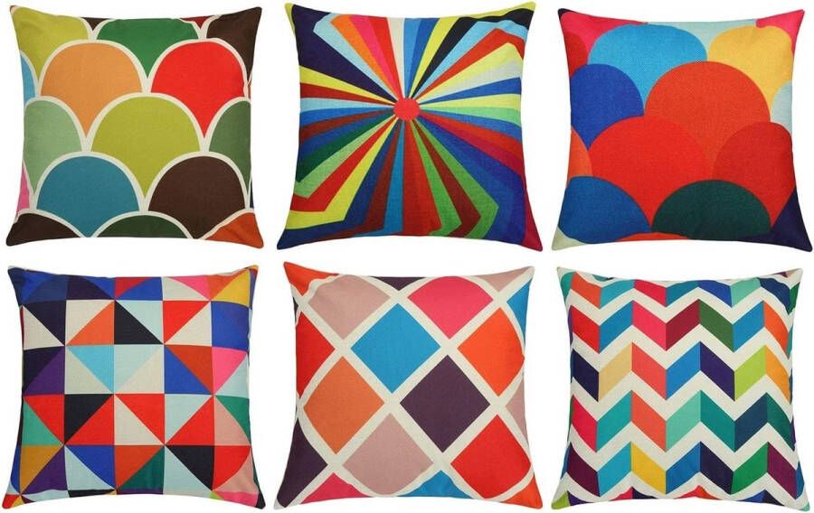 Set van 6 kussenhoezen kleurrijke geometrische kussenhoezen decoratieve kussenhoezen katoenen linnen voor kamer auto decoratie bank 45 x 45 cm