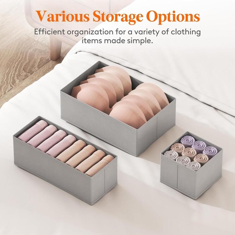 Set van 6 lade-organizer opvouwbare kledingopbergdoos stoffen ladescheider ondergoedopslag kledingkastopbergmand voor sokken stropdassen riemen grijs