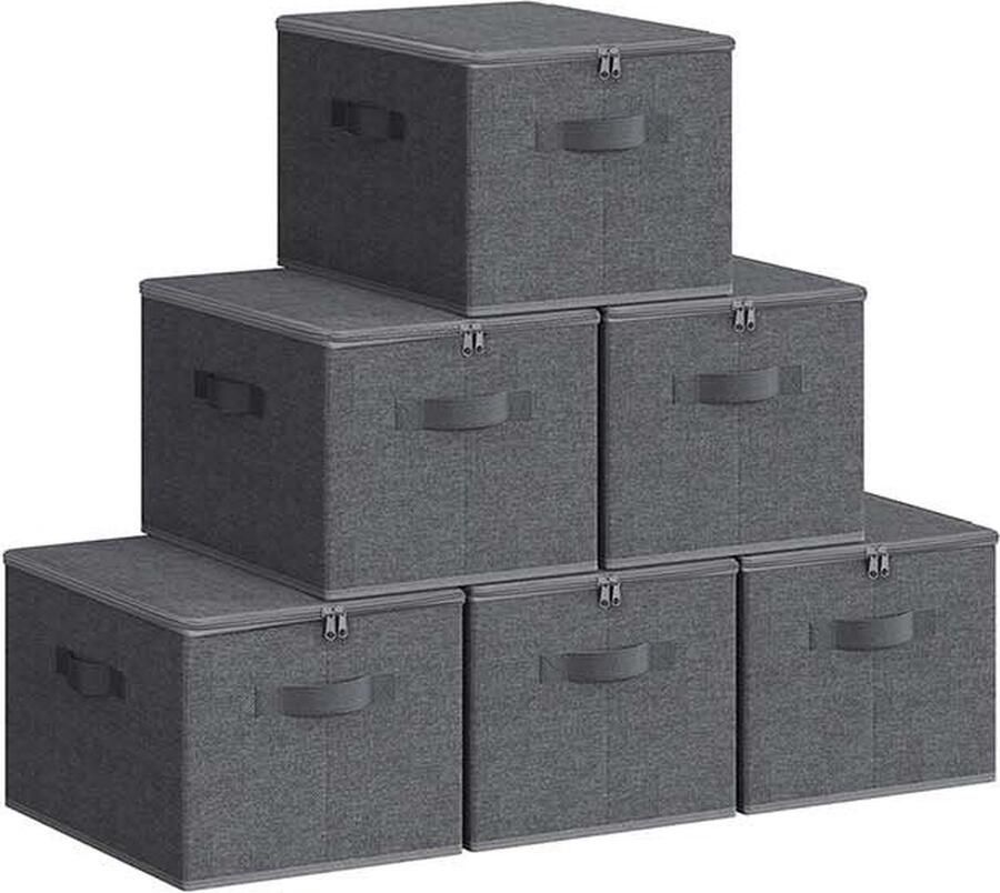 Set van 6 leisteengrijze opbergdozen kartonnen organisatoren bakken van niet-geweven stof ruim 40 cm x 30 cm x 25 cm
