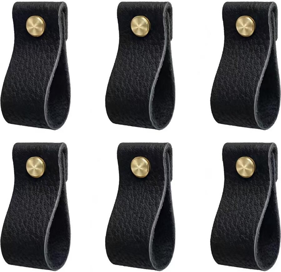 Set van 6 leren handgrepen 2 5*18 cm leren meubelgrepen leren kastgrepen anti-impact deur- en ladegrepen zwart