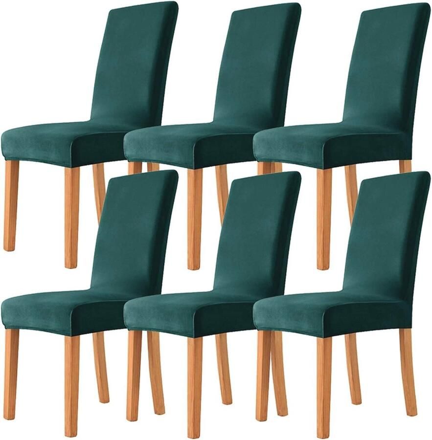 Set van 6 Luxe Eetkamerstoelhoezen Donkergroen Zacht en Rekbaar voor Bruiloften en Feesten