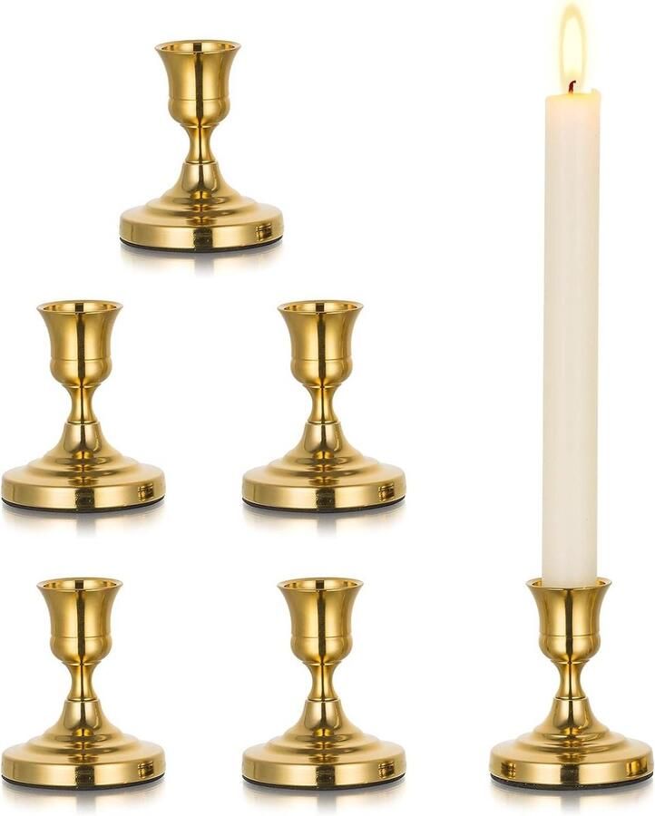 Set van 6 Messing Kaars Stok Houder Taper Kaarsenhouder Metalen Kandelaars voor Tafel Middenstuk Bruiloft Kerst Mantel Home Decor