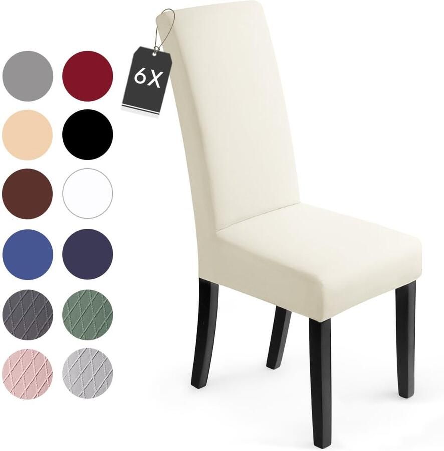 Set van 6 Moderne Elastische Stoelhoezen voor Eetkamerstoelen Crèmewit Onderhoudsvriendelijk en Stijlvol Ontwerp