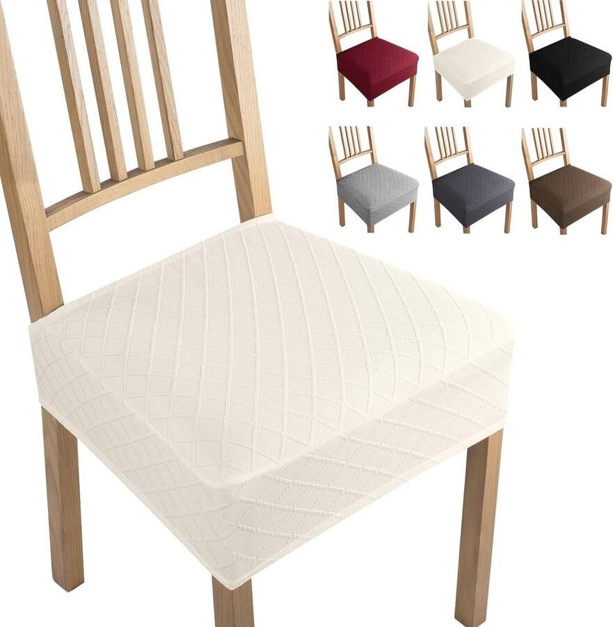 Set van 6 Moderne Jacquard Eetstoelhoezen Stretch en Wasbaar voor Eetkamer en Hotel