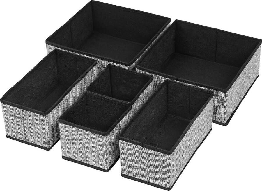 Set van 6 ondergoed opbergdozen lade-organizer stoffen manden in non-woven linnen look voor sokken stropdassen sjaals zwart