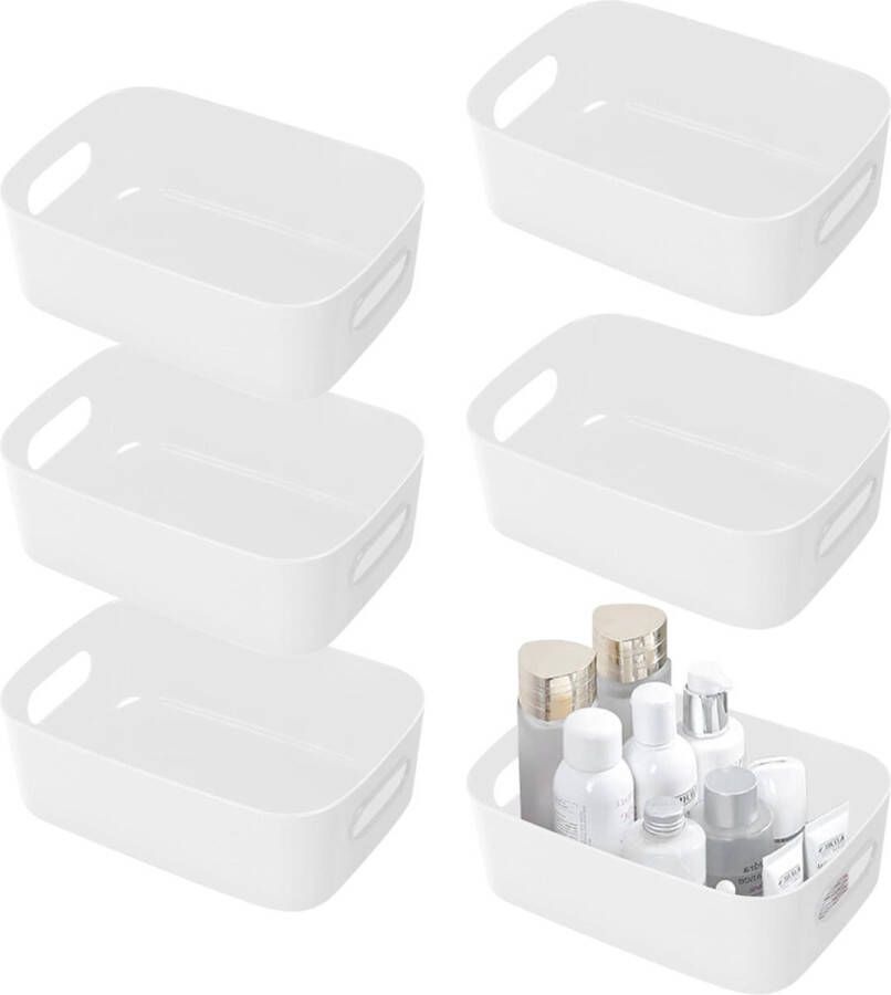 Set van 6 opbergdozen plastic opbergdoos wit opbergdozen met handvat badkamer opbergdozen plastic opbergmand en container plastic mand voor badkamer cosmetica