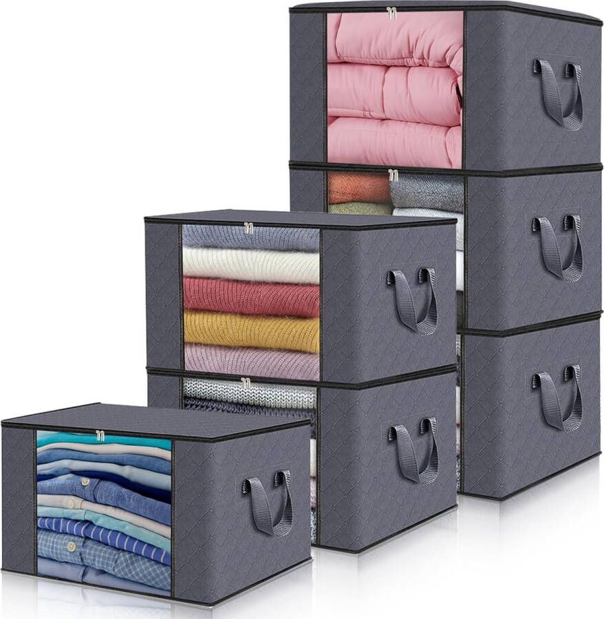 Set van 6 opbergzakken (90 L) opbergdoos met deksel grote verhuisdoos voor het opbergen van kleding opvouwbare opbergdoos kan kleding knuffels en dekbedden opbergen