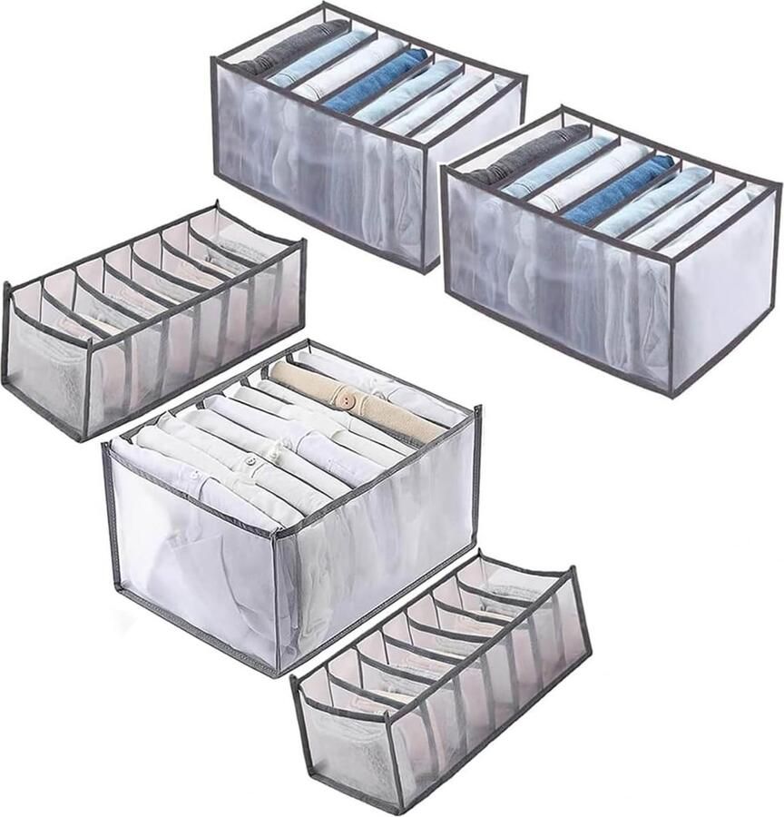 Set van 6 opvouwbare opbergdozen voor kledingkasten met verschillende maten kledingkast voor ondergoed stropdassen jeans sokken leggings (grijs)