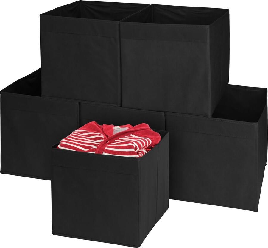 Set van 6 opvouwbare stoffen opbergdozen 33 x 33 x 37 cm veelzijdige organizer voor kleding speelgoed en woonaccessoires zwart