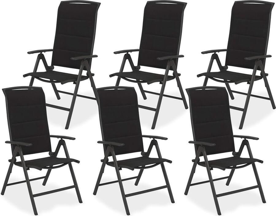 Set van 6 Opvouwbare Tuinstoelen met Hoge Rugleuning 8 Verstelbare Posities Weerbestendige Aluminium Vouwstoelen Antraciet