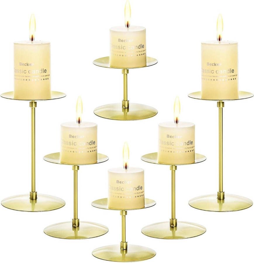 Set van 6 pillar kaarsenhouders metalen pillar kaarsenstandaard moderne kaarsenhouder vuurplaats kandelaarset voor woondecoratie tafel bruiloft 3 maten (goud)