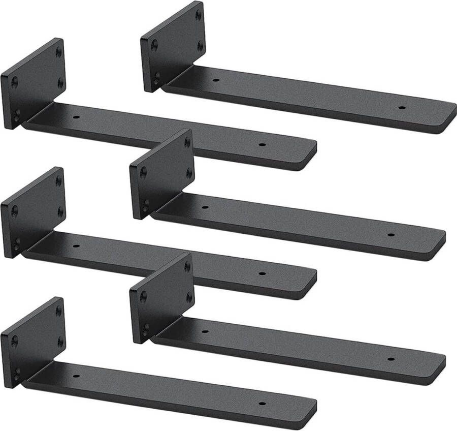 Set van 6 plankbeugels zwarte plankbeugels zwevende plankbeugels verborgen muurbeugel voor doe-het-zelf of aangepaste wandplanken 20 cm