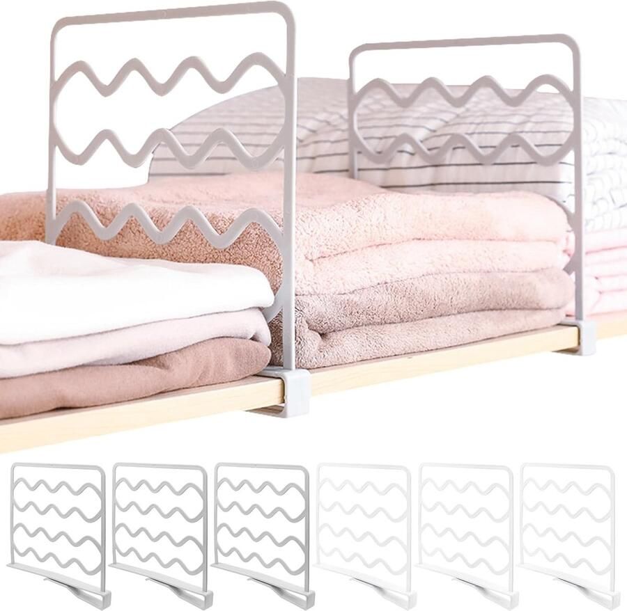 Set van 6 plankverdelers kledingkast kastverdelers kunststof plankverdelers kast zonder boren verdeler wit grijs plankverdelers kledingverdelers voor slaapkamer keuken boekenkast kantoor