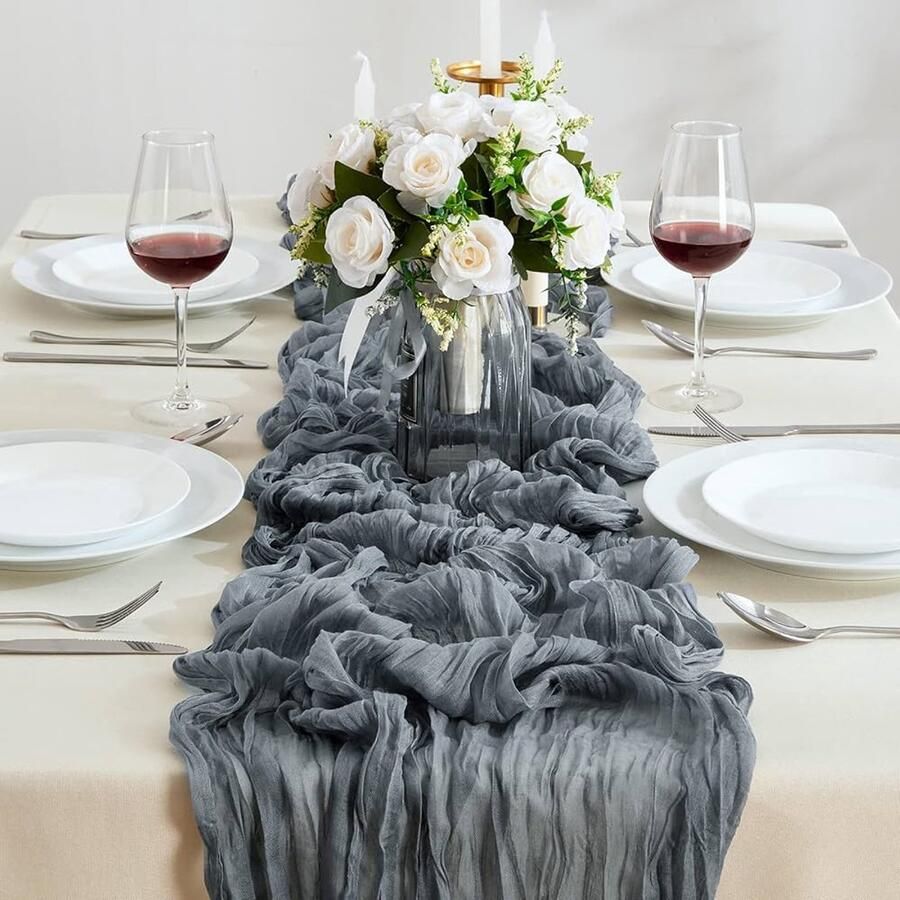 Stoffige blauwe kaasdoek tafelloper boho-tafelloper 1 stuk polyester 3 m breed