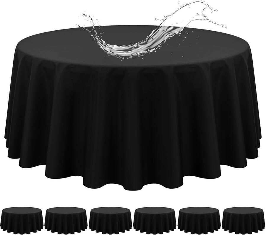 Set van 6 ronde tafelkleden waterdicht polyester 229 cm zwart