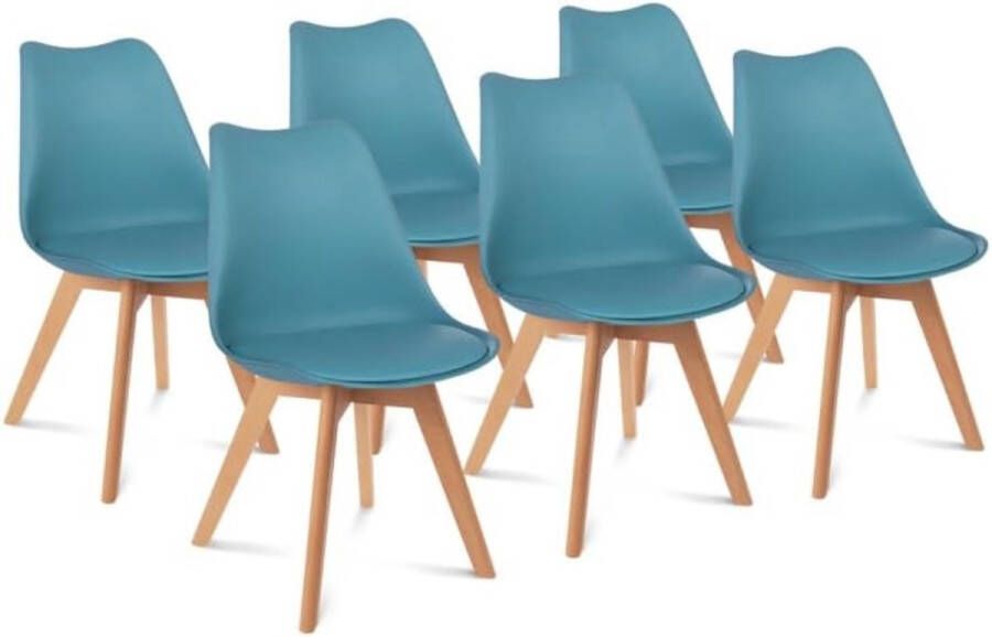 Set van 6 Scandinavische stoelen Sara pastelblauw voor eetkamer