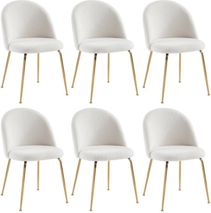 Set van 6 stoelen Bouclette stof en goud metaal Wit MELBOURNE L 50 cm x H 77 cm x D 55 cm