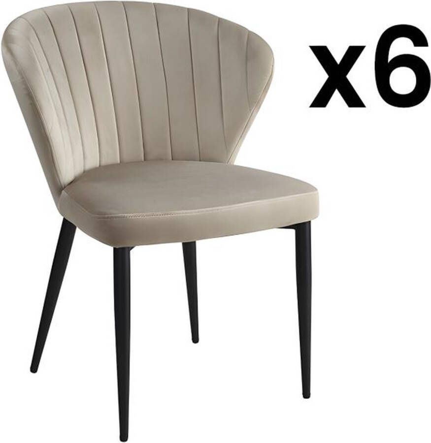Vente-unique Set van 6 stoelen CRUSTI Fluweel en metaal Beige L 58 cm x H 78 cm x D 59 cm