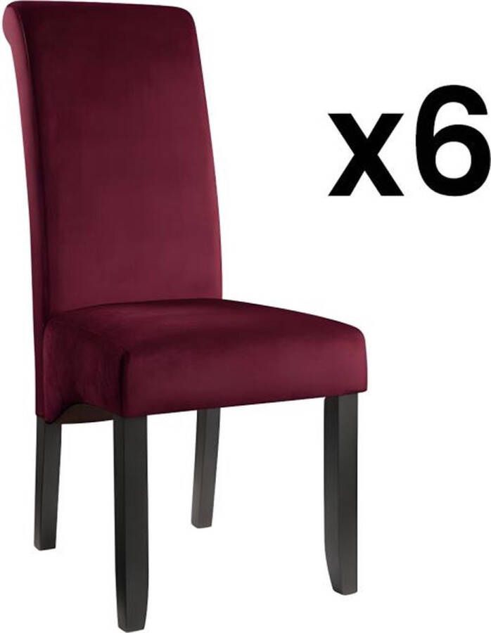Vente-unique Set van 6 stoelen DELINA Gewatteerd fluweel en poten hout Bordeaux L 46 cm x H 104 cm x D 66 cm - Foto 2