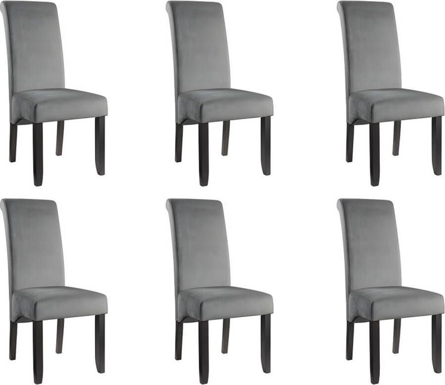 Vente-unique Set van 6 stoelen DELINA Gewatteerd fluweel en poten hout Grijs L 46 cm x H 104 cm x D 66 cm - Foto 2