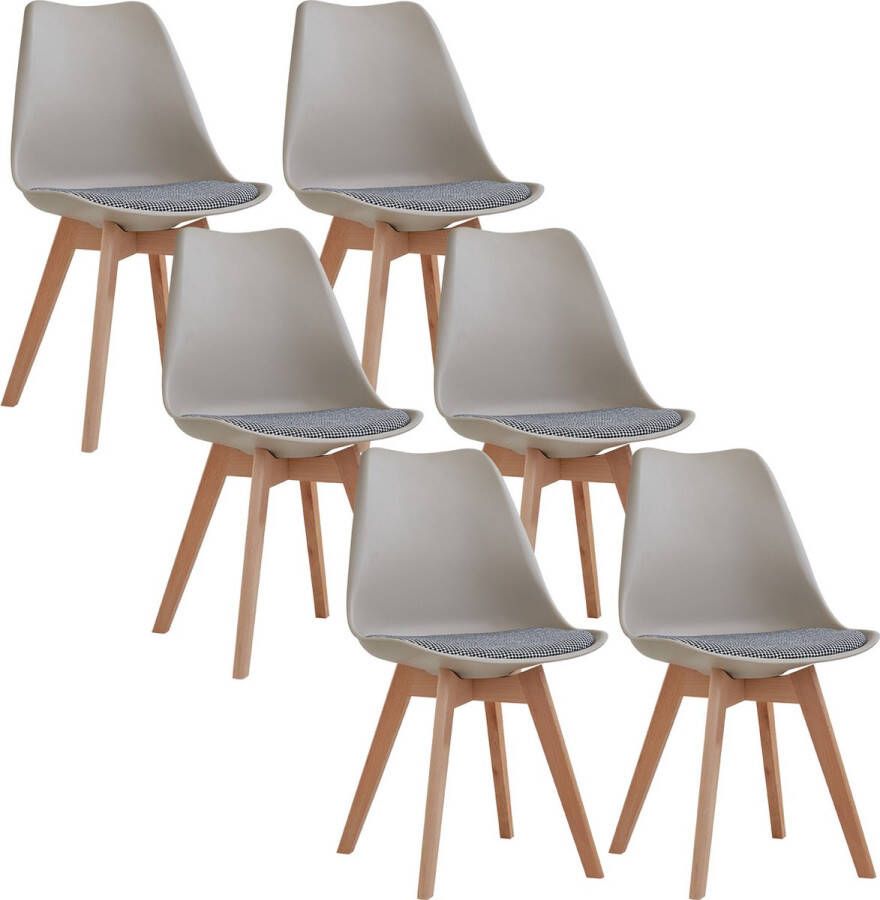 Set van 6 Stoelen Eetkamerstoel Eetkamerstoelen 6 stuks 6 stoelen Beige