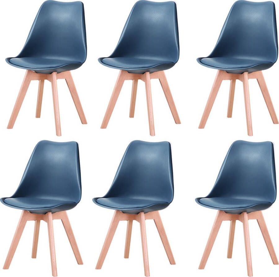 Set van 6 Stoelen Eetkamerstoel Eetkamerstoelen Houten poten 6 stoelen Donker blauw