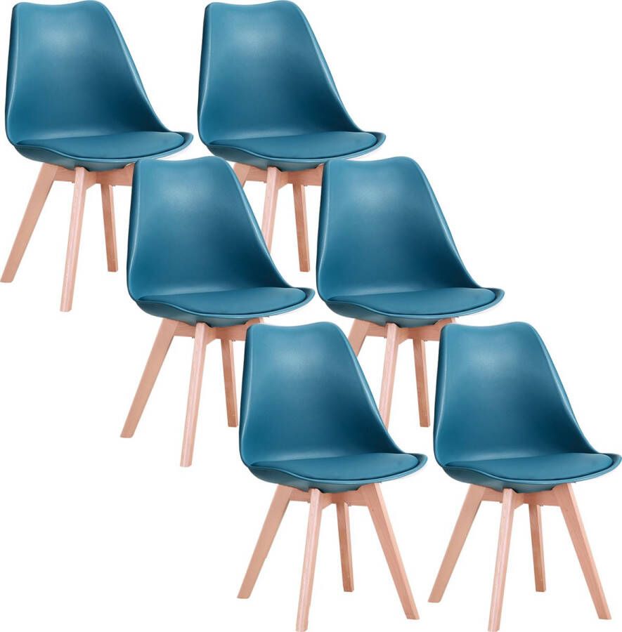 Set van 6 Stoelen Eetkamerstoel Eetkamerstoelen Houten poten 6 stoelen Donker groen - Foto 2