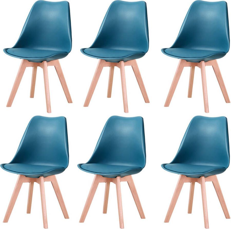 Set van 6 Stoelen Eetkamerstoel Eetkamerstoelen Houten poten 6 stoelen Donker groen