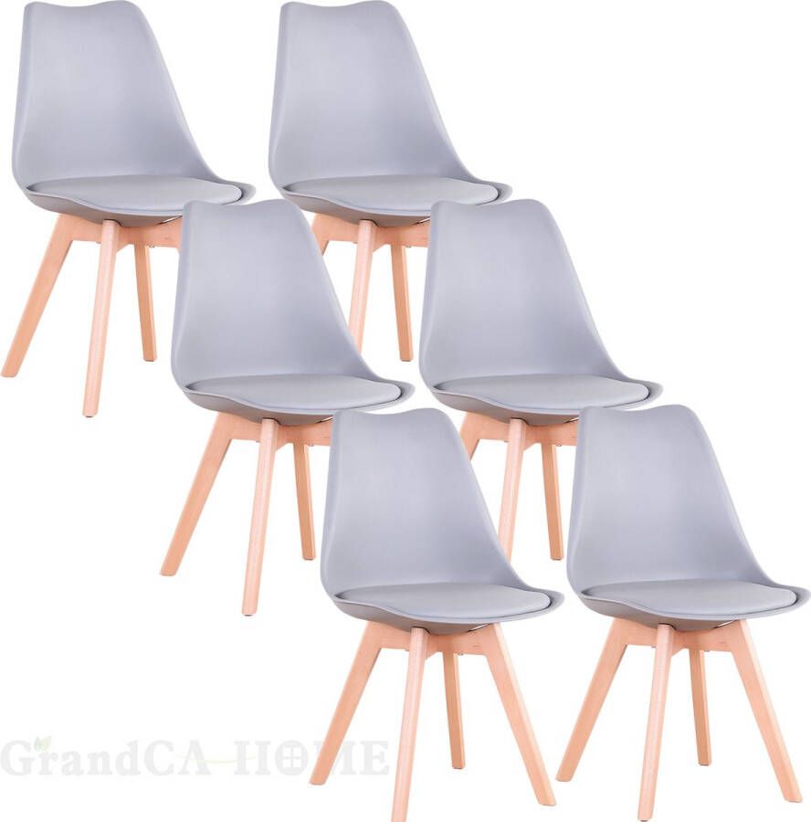 Set van 6 Stoelen Eetkamerstoel Eetkamerstoelen Houten poten 6 stoelen Grijs
