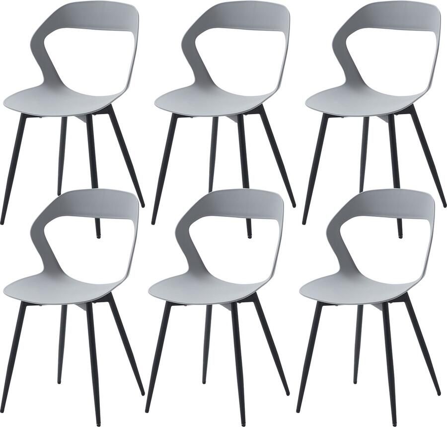 Set van 6 Stoelen Eetkamerstoel Eetkamerstoelen Houten poten 6 stoelen Grijs