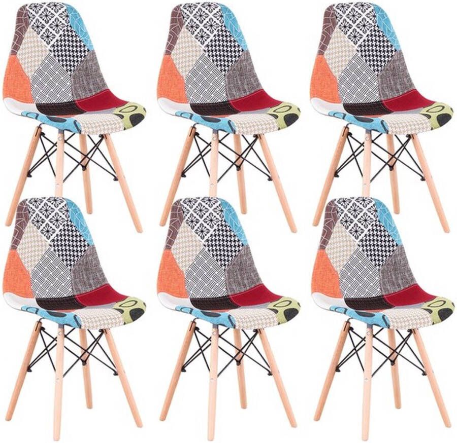 Set van 6 Stoelen Eetkamerstoel Eetkamerstoelen Houten poten 6 stoelen Voor keuken of huiskamer Moderne look Geruit Bruin - Foto 2