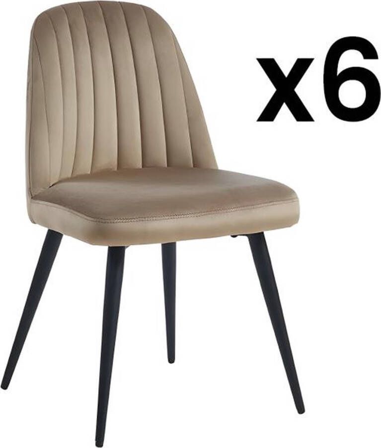 Vente-unique Set van 6 stoelen ELEANA Fluweel en zwart metaal Beige L 49 cm x H 81 cm x D 52 cm - Foto 1