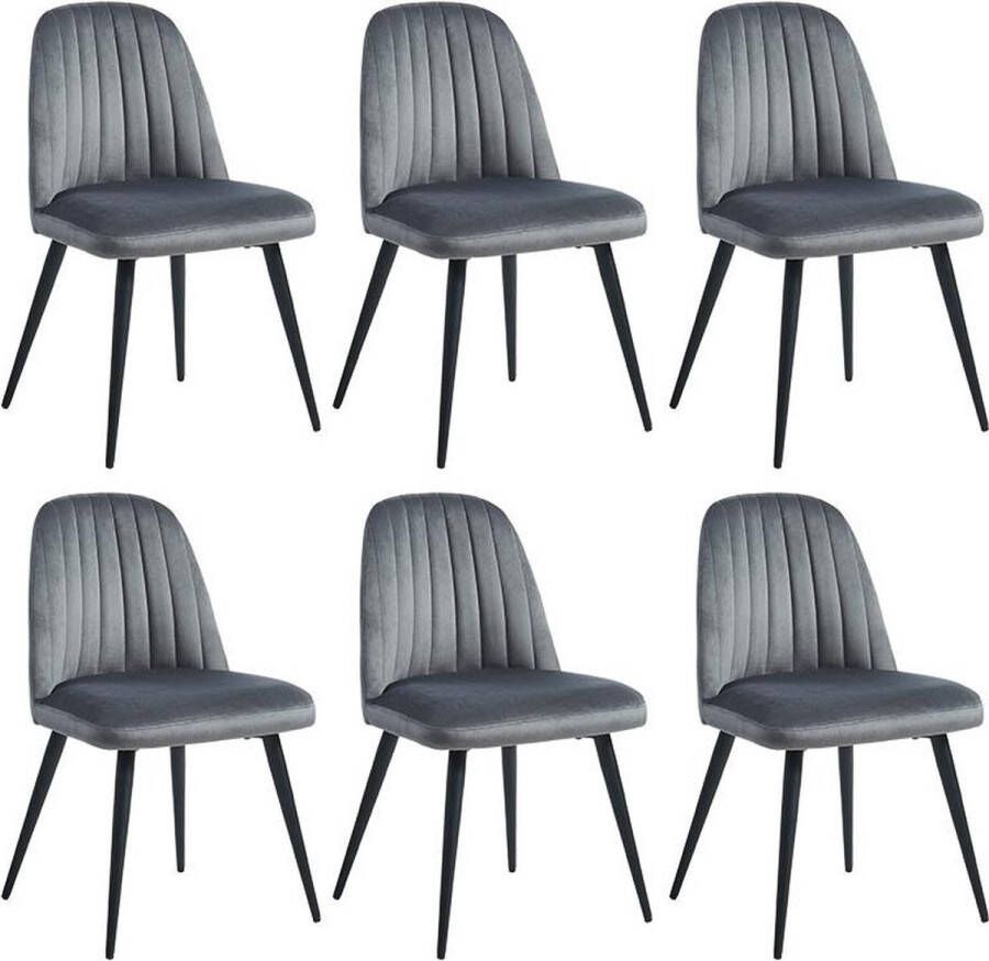 Vente-unique Set van 6 stoelen ELEANA Fluweel en zwart metaal Grijs L 49 cm x H 81 cm x D 52 cm - Foto 1