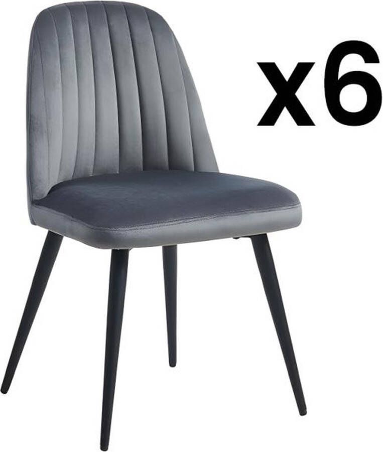 Vente-unique Set van 6 stoelen ELEANA Fluweel en zwart metaal Grijs L 49 cm x H 81 cm x D 52 cm - Foto 2