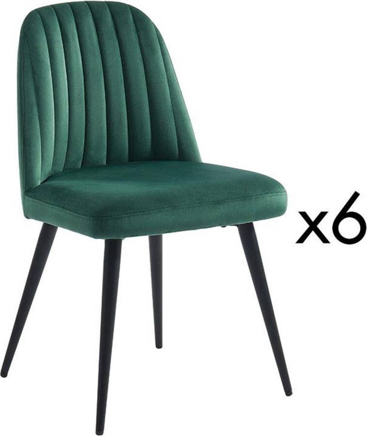 Vente-unique Set van 6 stoelen ELEANA Fluweel en zwart metaal Groen L 49 cm x H 81 cm x D 52 cm - Foto 2