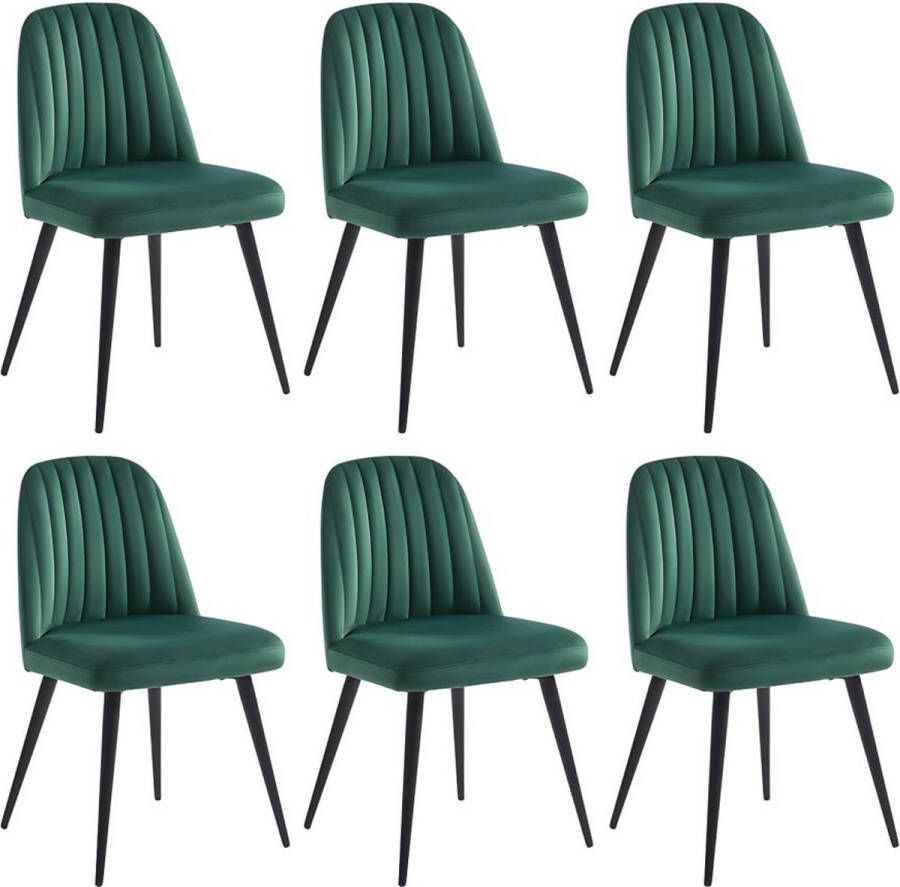 Vente-unique Set van 6 stoelen ELEANA Fluweel en zwart metaal Groen L 49 cm x H 81 cm x D 52 cm